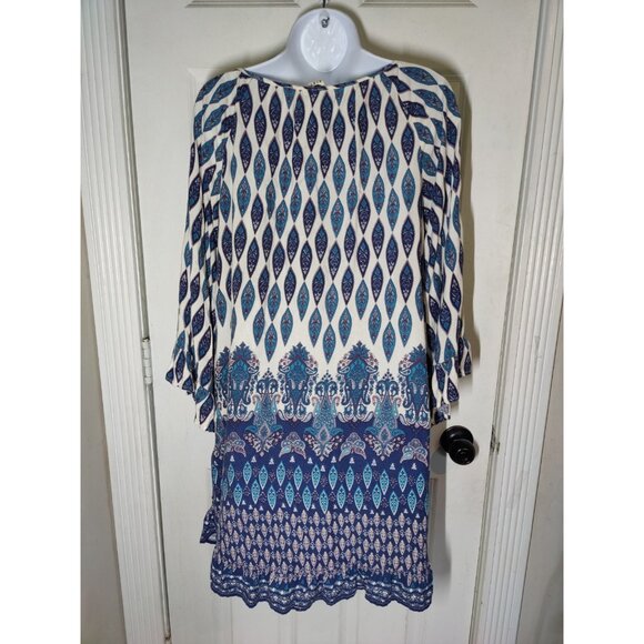 Roxy Mini Shift Dress Button-Up Ruffle Sleeve 'Bluebird' Aqua Ivory Blue S - Picture 8 of 11